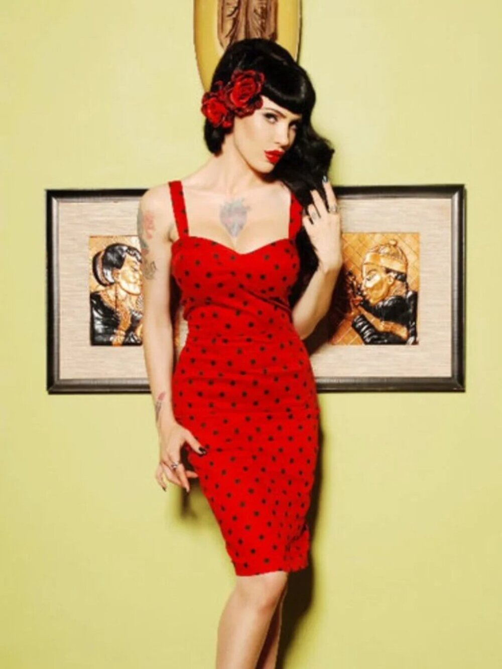 Deadly Dames Red Polka Dot Wiggle Dress